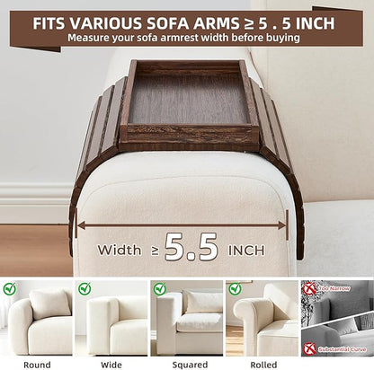 Couch Arm Tray, Anti-Falling Bamboo Sofa Armrest Tray Table, Foldable & Portable Armrest Tray Cup Holder Side Table for Drinks, Coffee, Phone, Snacks, Remote