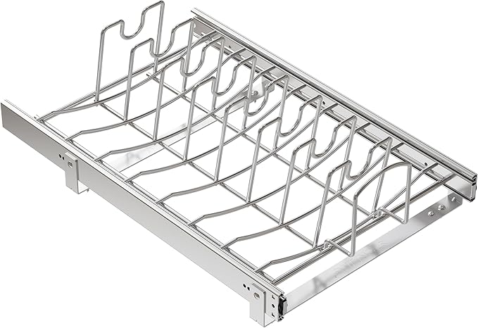 STORKING Slide Out Pot Lid Organizer Under Cabinet, Wire Dividers Kitchen Pull Out Pot Lid Storage Rack Holder, Full-Extension Rail 15" W*22" D