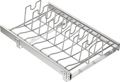 STORKING Slide Out Pot Lid Organizer Under Cabinet, Wire Dividers Kitchen Pull Out Pot Lid Storage Rack Holder, Full-Extension Rail 15" W*22" D