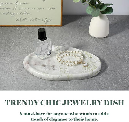 BCS Marble Jewelry Tray Trinket Dish, Decorative Cloud Vanity Key Tray for Women, Perfume Ring Holder Dish for Ring Earring, Cute Jewelry Plate Bowl Aesthetic Room Decor, Bianco Palomino