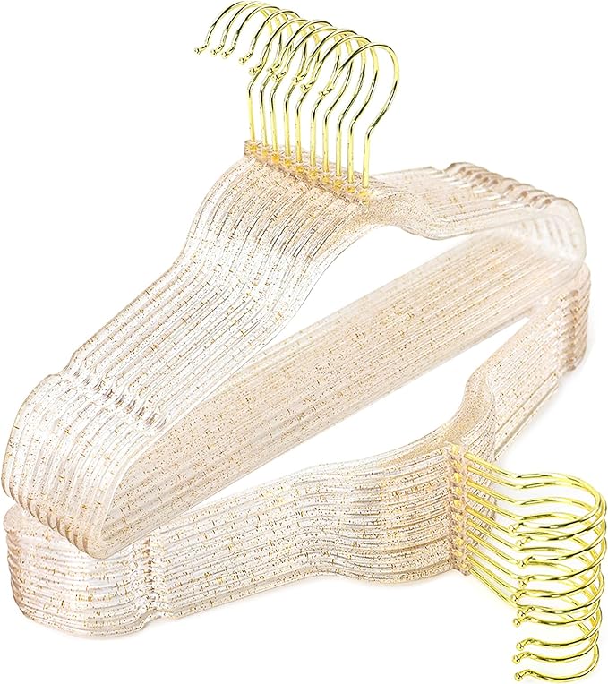 Sishynio Clear Plastic Hangers Premium - 20 Pack Non-Slip Slim Glitter Hangers for Closet Organization, Space Saving Clothes Hangers with 360°Swivel Hook for Wedding, Home, Dorm