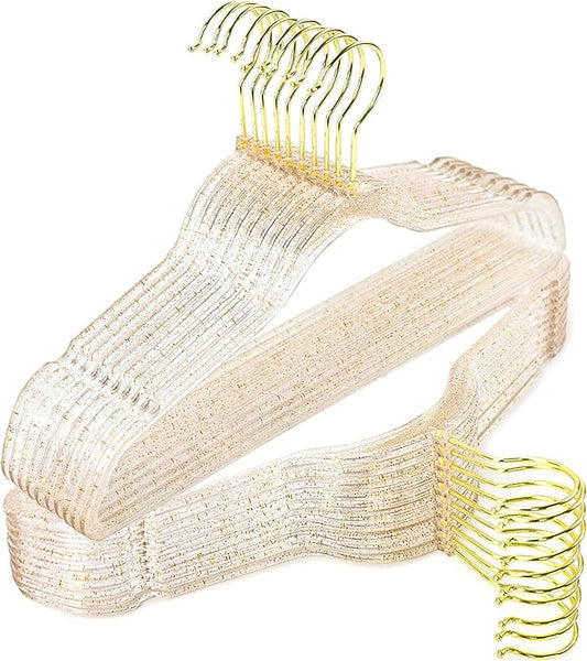 Sishynio Clear Plastic Hangers Premium - 20 Pack Non-Slip Slim Glitter Hangers for Closet Organization, Space Saving Clothes Hangers with 360°Swivel Hook for Wedding, Home, Dorm