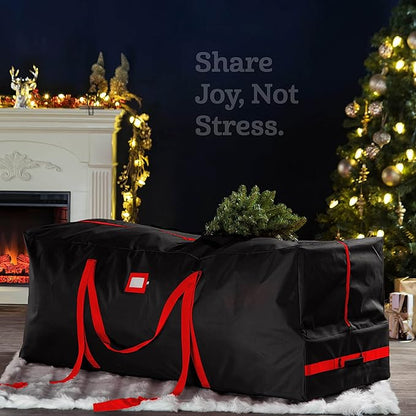 ZOBER 600D Oxford Fabric Large Rolling Christmas Tree Storage Bag - Fits 9 Ft Artificial Trees - Waterproof Christmas Tree Bag For Storage Box For Xmas, Durable Handles and Wheels - Card Slot - Black