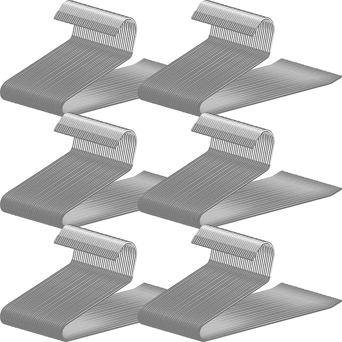 Treela 60 Pack Open Ended Pants Hangers, Metal Non Slip Hangers, Anti Rust Chrome Rubber Coating Slack Jeans, Heavy Duty Space Saving for Trousers Slacks Skirts (Gray)