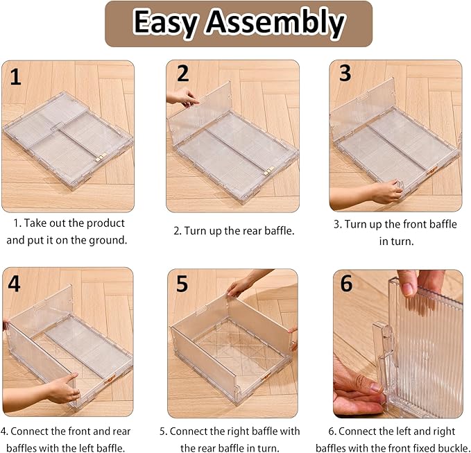 AOTENG STAR Stackable Closet Organizers and Storage Box, Clear Plastic Drawer Shelf Storage Basket for Bathroom Kitchen Laundry Room Wardrobe Storage (4 pack)