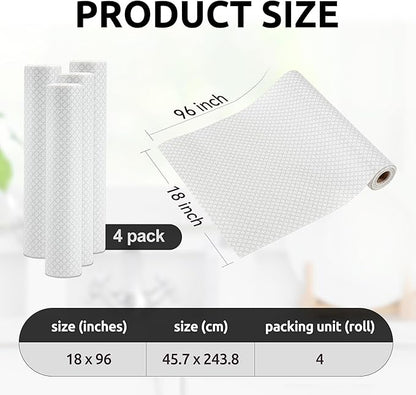 RAY STAR 18X96 Inch Shelf Liner for Kitchen Cabinets, Non-Adhesive Cabinet Liner Washable, PVC Drawer Liner for Dresser Non-Slip Bathroom (White Circle)(4 Roll)