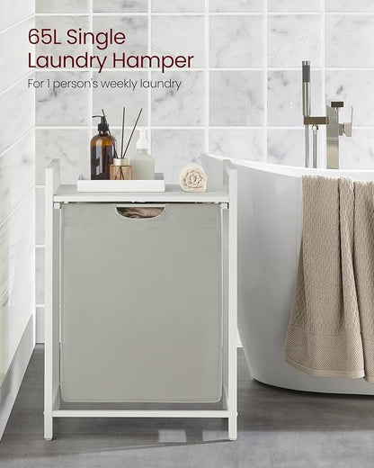 VASAGLE Laundry Hamper, Laundry Basket, Laundry Sorter with A Pull-Out and Removable Bag, Shelf, Metal Frame, 17.2 Gallons (65 L), 19.7 x 13 x 28.4 Inches, Cream White and Cloud White UBLH101W01