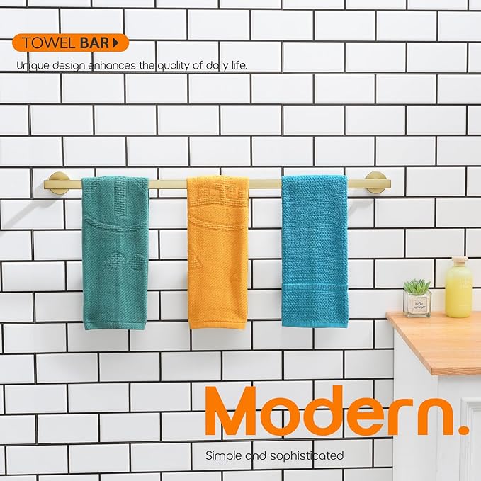 32 Inch Bathroom Towel Bar Bath Towel Rack Kitchen Towel Holder Long Towel Rails Wall Mounted SUS304 Stainless Steel Brushed Gold AN4001GD-L32