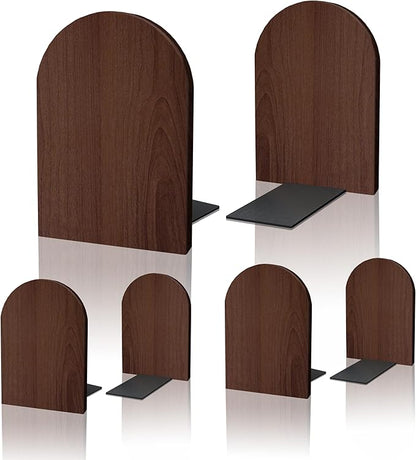Walnut Wood Book Ends for Shelves - Hand Polished Edges, Non-Skid Bookends for Heavy Duty Book Holders Office Desk Shelves Decorative Book Organizer, 6.69"H x 4.72"W x 3.94"L (3 Pairs)