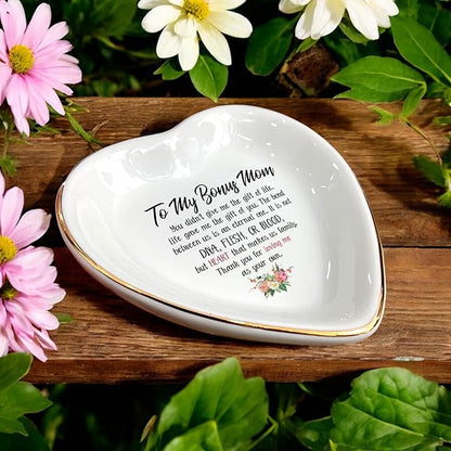 To My Bonus Mom Wedding Ring Dish Jewelry Trinket Tray for Mother-in-law,Mother of the Bride/Groom-Engagement,Bridal Shower,Bachelorette Gifts for Couples,Mr. Mrs.
