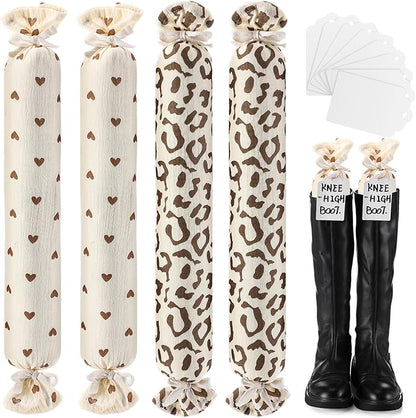 2 Pairs Boot Shaper Stands with 8 Labels Cotton Tall Boot Inserts for Closet Organization