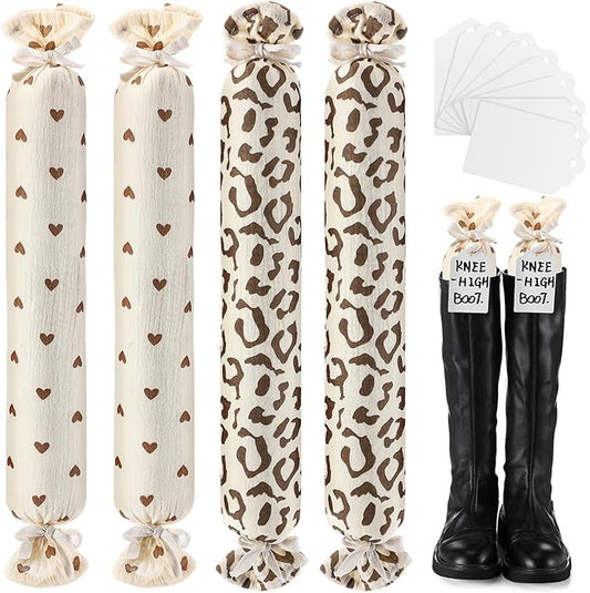 2 Pairs Boot Shaper Stands with 8 Labels Cotton Tall Boot Inserts for Closet Organization