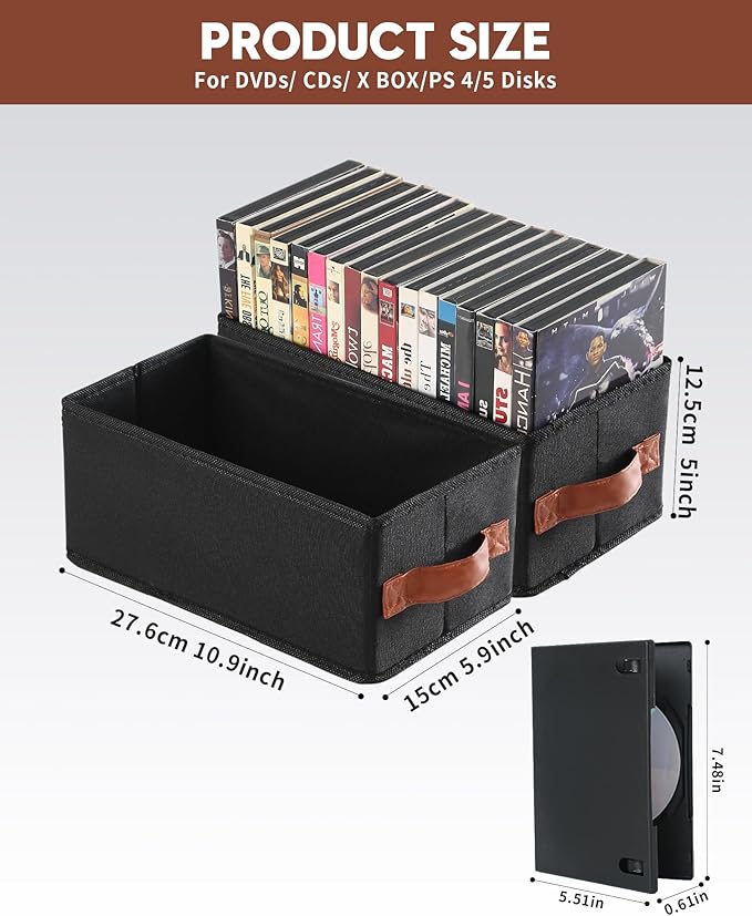 6 Pack DVD Storage Box, DVD Organizer Holds Up to 102 DVDs, Foldable DVD Holder, Large CD Storage Case