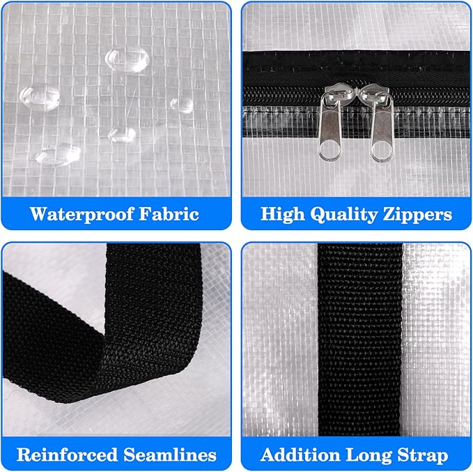BlissTotes 4-Pack Large Moving Bags with Backpack Straps & Strong Zippers, Heavy-Duty Storage Bags Moving Boxes for Space Saving, Dorms, Transport, 93L-25 Gallons, Clear