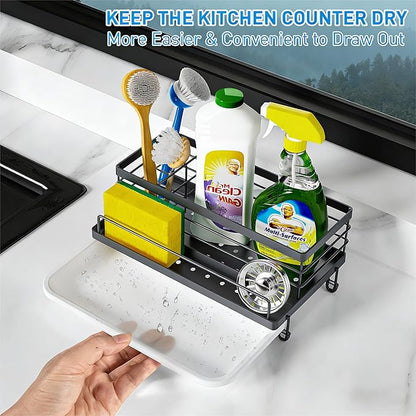 Cisily Gray Sponge Holder for Kitchen, Sink Caddy Sink Organizer Rack for Kitchen Accessories with Drip Tray, Rustproof and Non-slip, Soap Dispenser Countertop Organizer Essentials for New Home
