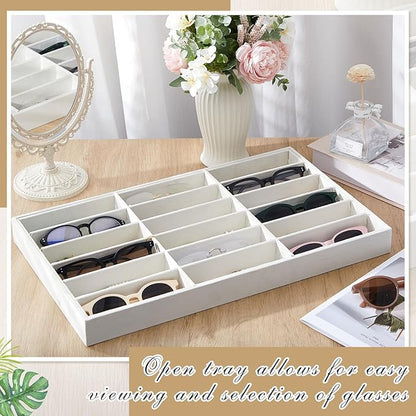 Amylove 2 Pcs Sunglass Organizer Trays Glasses Stackable Jewelry Trays Sunglass Organizer Display Box(18 Grids,Beige)