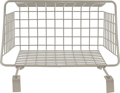 Spectrum Hanging Baskets for Organizing (Large, Satin Nickel) - Grid Over the Cabinet Wire Basket- Kitchen or Bathroom - Door Hanging Storage Organizer for Cleaning Supplies, & Towels (Pack of 6)