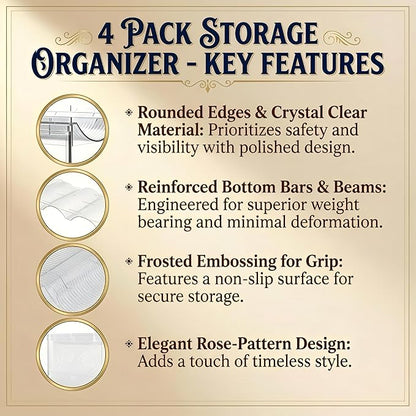 Stackable Water Bottle Organizer for Cabinet, Plastic Bottle Holder Designed for Starbucks Studded Tumblers up to 40oz, Plastic Cup Holder&Wine Rack for Pantry,Cupboard- 4 Layers Hold 12 Bottles