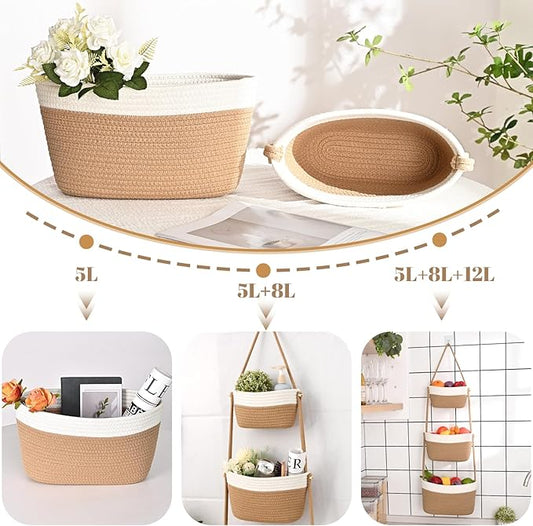 Hanging Storage Baskets, Over The Door Basket, Cotton Wall Baskets Storage, Hanging Door Basket with 4 Hooks