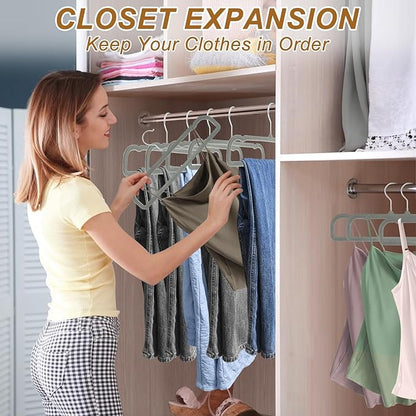Velvet Pants Hangers Non Slip, 30 Pack Velvet Hangers for Closet with 30 Hooks, Strong Durable Space Saving Slim Clothes Hanger, Ultra Thin Flocked Hanger for Pants, Shirts, Bra, Shorts (Grey)