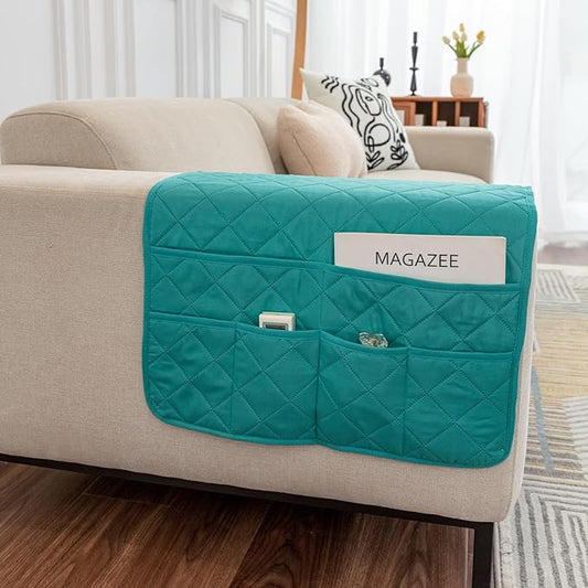 OYX Recliner Armrest Organizer with 6 Pockets, Non-Slip Remote Control Holder for Couch, Sofa & Bedside Storage, Compatible with Phone, iPad, Magazines