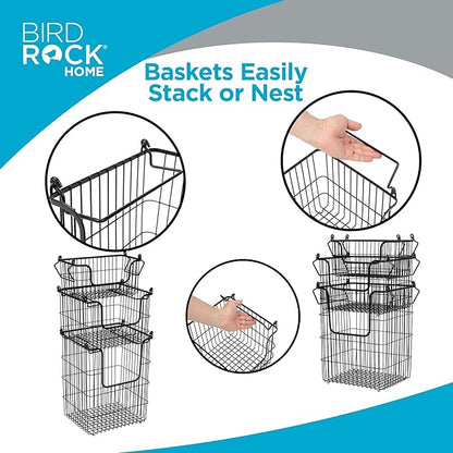 BIRDROCK HOME 3pc Stackable Wire Storage Bins - Fruit Vegetable Organizer - Modern Farmhouse - Pantry Cabinet - Metal Bin for Kitchen Countertop - Bathroom Storage - Black