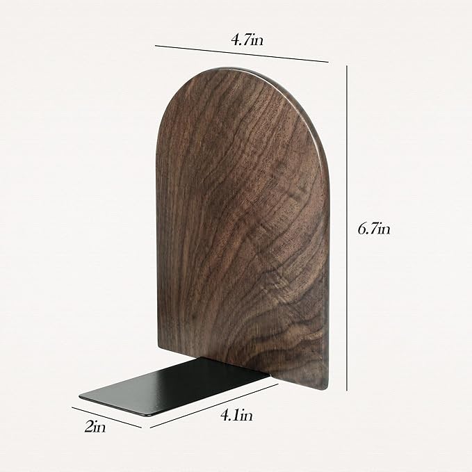 2 Wooden “L” Triangle Bookshelf Bookends, Extra Heavy Duty Wooden Bookends for Heavy Books, Creative Decorative, Non-Slip, Handmade Walnut (Black Walnut, Large)