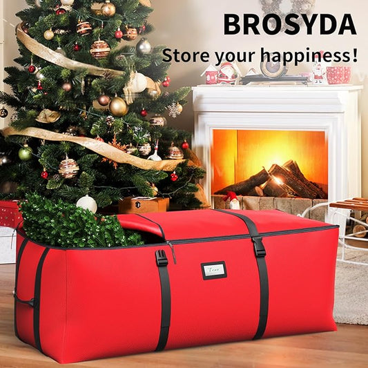 7.5Ft Christmas Tree Storage Bag, Fit up to Artificial Xmas Trees, with Double Zipper & Buckle Straps, Handles for Easy Carry, 600D Oxford Fabric Waterproof and Dustproof. (Red)