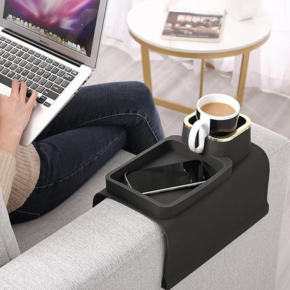 HMASYO Couch Cup Holder Tray - Silicone Sofa Armrest Table Couch Drink Holder and Tray Organizer for Remote Snacks Cellphone, Anti-Spill Anti-Slip Design, Gifts for Family Mom Dad Grandma