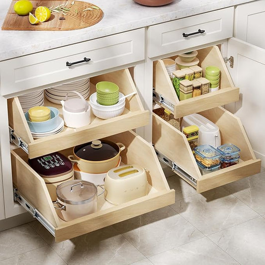 Pull Out Cabinet Organizer, Slide Out Wood Drawer Shelf, Pull Out Drawers for Cabinets, 8" High Beveled Pull Out Organizers for Kitchen Pantry, 16½" W×21" D
