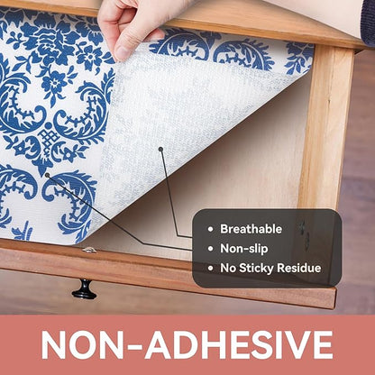 RAY STAR Shelf Liner, Non Adhesive Vintage Navy Blue Floral Kitchen Cabinet Liner for Pantry Drawer, Strong Grip Non Slip, Shelf Liners for Kitchen Cabinets Cupboard 12 Inch x 20 FT