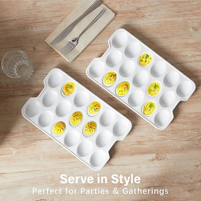 ONEMORE Ceramic Deviled Egg Platter, Christmas Deviled Egg Tray 17-Hole Rectangular Fridge Eggs Holder Appetizer Serving Tray for Entertaining, Easter, Parties, Gatherings & Holidays - Dishwasher Safe