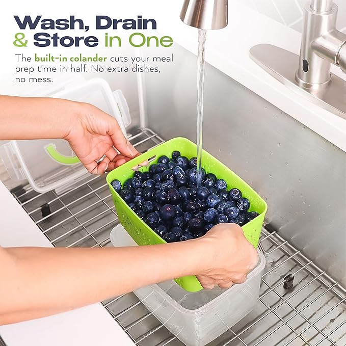 Built-Way Fruit Storage Smiley Containers for Fridge - Keep Fresh with BPA-Free Lids - Ideal Vegetable & Berry Organizer - 4 Pack Dishwasher Safe Produce Saver - Stackable Containers with Drain Tray