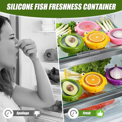 Set of 4 Fish-Shaped Fresh Food Containers, Fresh Pod, Reusable Silicone Storage Pods for Avocado, Onions, Lemon, Tomatoes, Garlic – Anti-Oxidation for Fridge, Send Goods from Local Warehouse