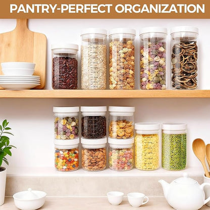 Danbark Set of 6 Mixed Sizes Airtight Glass Storage Canisters with Lids - Pantry Organizers and Storage Glass for Kitchen - for Pantry, Flour, Sugar, Coffee, Tea, Pasta, Rice, and Snacks - White