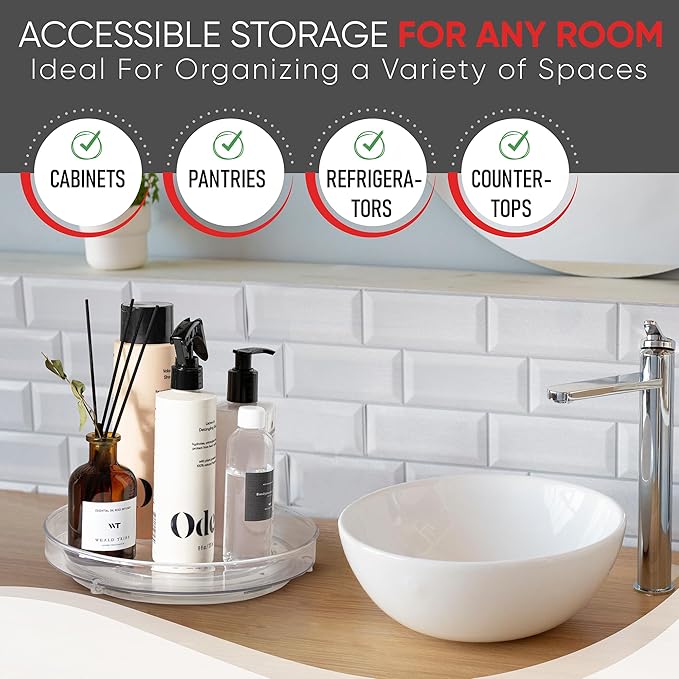 Oizeir Clear Lazy Susan Organizer (Pack of 2) 9 Inch Turntable for Kitchen, Pantry, Fridge, Bathroom, and Vanity Countertops, Acrylic Rotating Organizer