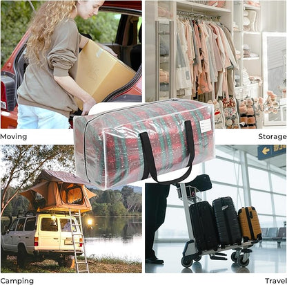 2 Pack Extra Heavy Duty Large Moving Bags with Comfortable Handle & Strong Zipper,Storage Totes for Space Saving Moving Storage College Supplies Alternative to Moving Box,Clear