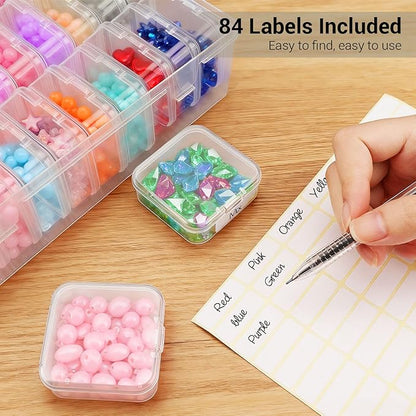 Bead Organizer Box, 60 Pcs Small Beads Storage with 168 Label Stickers, Clear Plastic Small Containers for Jewelry Making, Diamond Painting, DIY Art Crafts, Bracelet Making, Seeds (2 Pack)