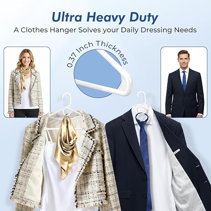 HOUSE DAY Quality Plastic Clothes Hangers 38 Pack – Super Heavy Duty 20lb Capacity Thick Strong Closet Hangers White for Adult Clothing – Durable for Coats, Jackets, Jeans, Pants