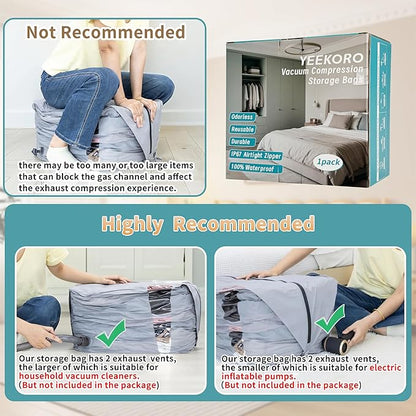 YEEKORO Vacuum Storage Bags for Home, Professional IP67 Waterproof Reusable Vacuum Compression Bags for comforter and Clothing, Large Vacuum Seal Bag for Bedding (1 Pack, No Pump)