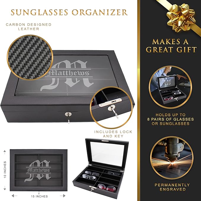 My Personal Memories Custom Personalized Multiple Sunglasses, Eyeglass, Eyewear Cases Organizer Box, 8 Slots