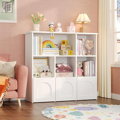 Toy Storage Organizer,Kids Bookshelf with Hidden Roller Drawer and 5 Open Cubbies,for Kid Room,Living Room,Game Room and Den