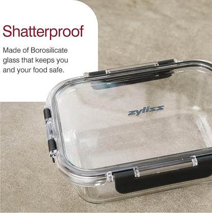 Zyliss E981065 1L Glass Container, Shatterproof Glass, Airtight Food Storage Box with Sealable Lid, Microwave Safe, BPA Free, Freezer Safe, Fridge Storage, Food Container, 21cm x 16cm x 7cm
