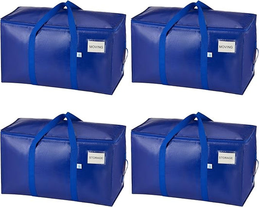 VENO 4 Pack Moving Bags, Upgraded Heavy Duty, Moving Boxes Alternative, Packing Storage Supplies for Dorm Room Essentials with Zipper for Clothes, Large Totes for Packaging (Blue, 4 Pack)