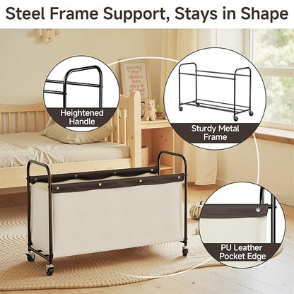 StorageWorks Storage Chest with Wheels, Extra Large Storage Organizer, Metal Storage Box for Bedroom, Living Room, Closet, 135L, Beige