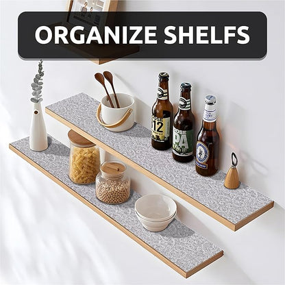 12X120 Inch Shelf Liner with Scissor & Tape Measure for Kitchen Cabinets, PVC Drawer Liner for Dresser Non-Slip Bathroom, Non-Adhesive Cabinet Liner Washable (Black)