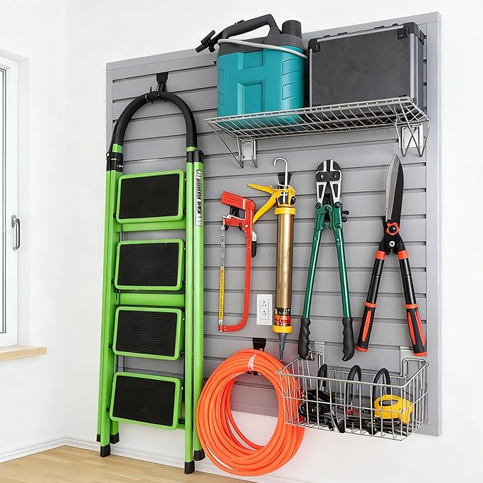 Yuzzy Slat Wall Paneling 4 x 4ft, Garage Slatwall Panel Wall Storage Systems, Heavy Duty PVC Garage Wall Organization (Gray)