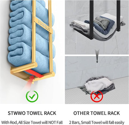 Towel Racks for Bathroom, STWWO Bathroom Towel Storage Wall Mounted, Stainless Steel, 22inch, Gold