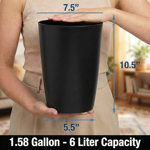 Mini Waste Basket - Pack of 2 Durable Small Plastic Garbage Trash Can Bin - Lidless Open-Top, Slim Profile for Compact Spaces - Suitable for Home, Bathroom, Office, Bedroom & More, Black