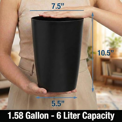 Mini Waste Basket - Pack of 2 Durable Small Plastic Garbage Trash Can Bin - Lidless Open-Top, Slim Profile for Compact Spaces - Suitable for Home, Bathroom, Office, Bedroom & More, Black